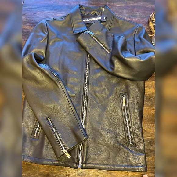 COPY - Men’s Karl Lagerfeld Motorcross Jacket 100% Genuine Leather New (Dead St… - Picture 8 of 15